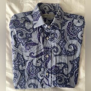 Etro Purple and White Striped Paisley Dress Shirt